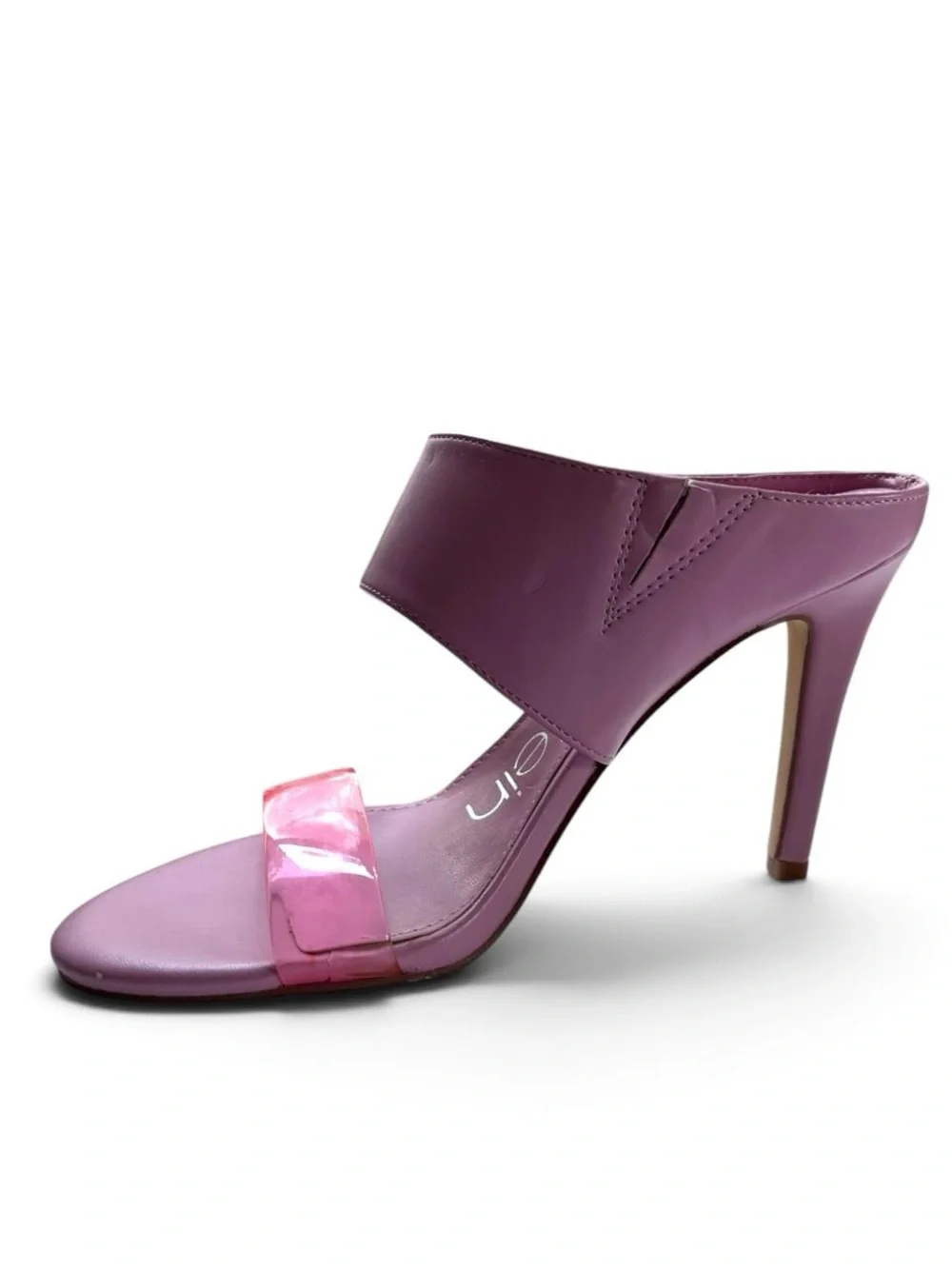 Calvin Klein Women Two Strap Heel Sandals Mauve Clear Strap Size 7.5